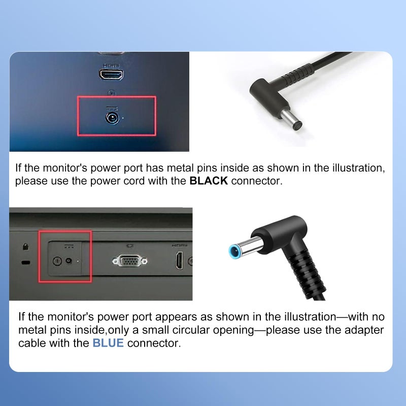 VHBW for HP Monitor Power Cord 27" 25" 23.8" 23" 21.5" 20" 19V Power Supply for HP Monitor 24f 22cwa 24m 23er 23es 27eb 32f vh240a 24ea 27 25vx ADPC1945 IPS LED Backlit Full HD Display - Image 2